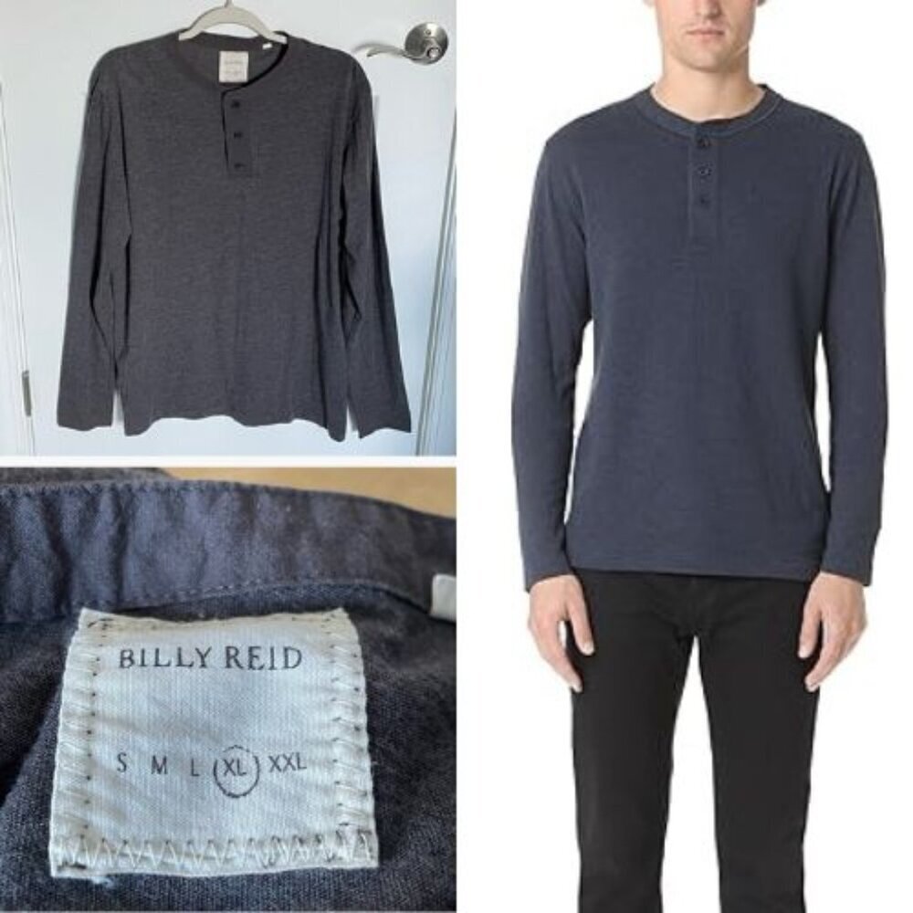 Billy Reid Men's Gray Long Sleeve Henley Shirt Size XL 54230